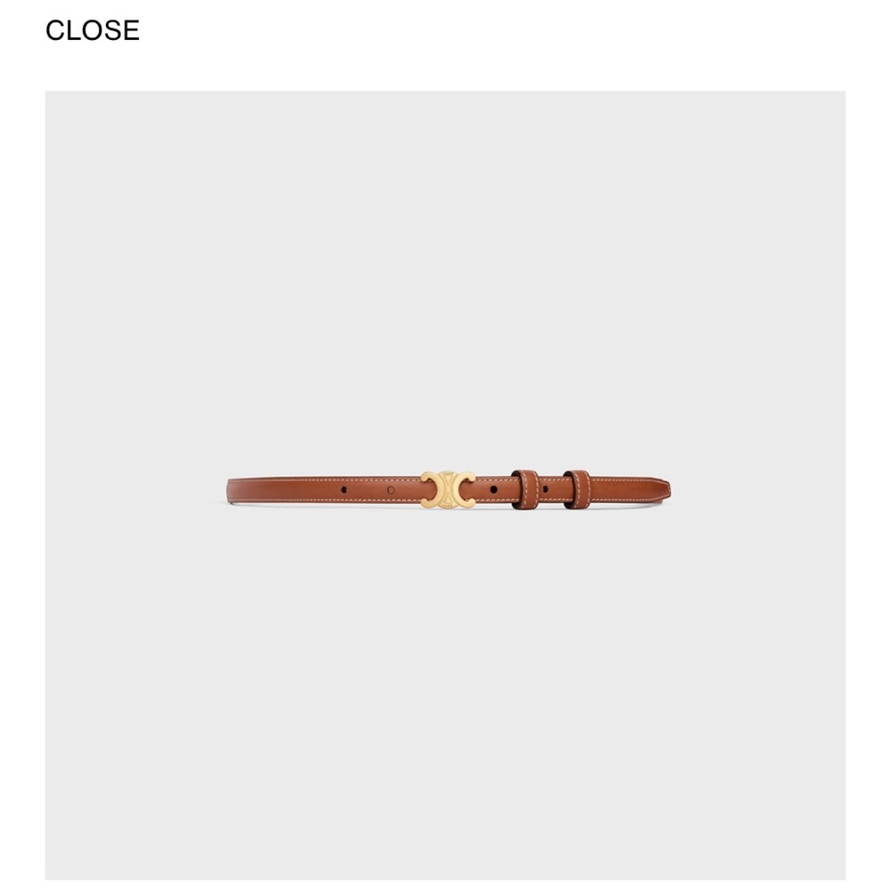 Celine Tan Leather Belt with Gold Accent, size 70